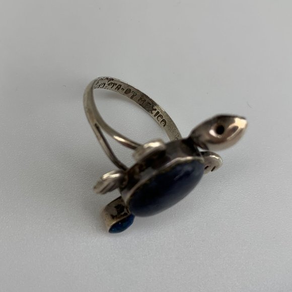 925 Amethyst and Lapis Lazuli Turtle Ring - Sz 6.5 - Picture 3 of 5